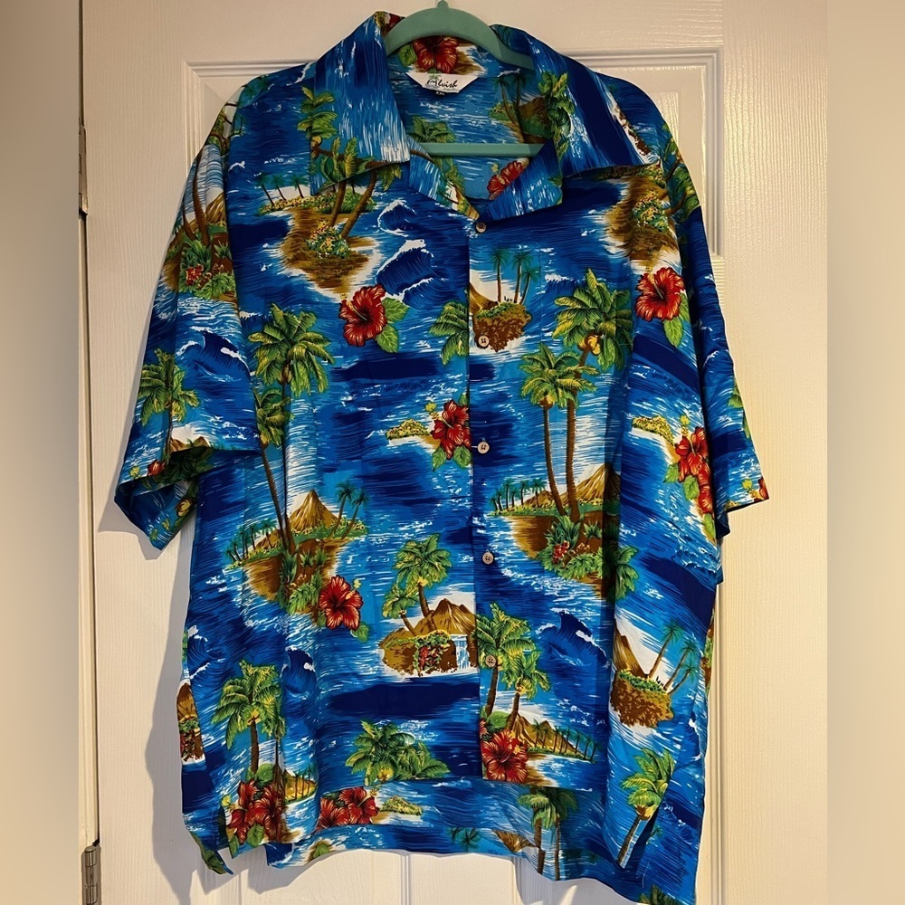 Alvish Blue‎ Floral Hawaiian Short Sleeve Lightweight  Button Down Men’s XXL